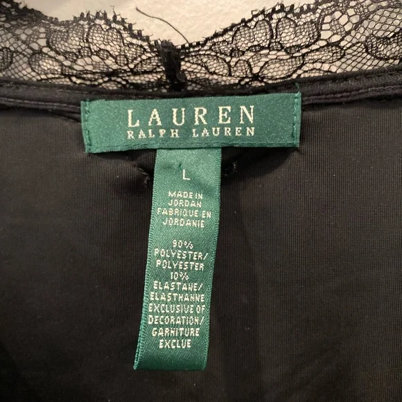 Lauren Ralph Lauren Black Velvet Lace Trim V-Neck Long Sleeve Blouse Size L - Picture 2 of 3